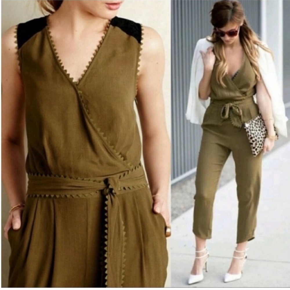 Anthropologie Leifsdottir Sani Lace Olive Sleeveless Jumpsuit size 2